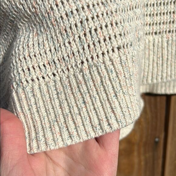 Madewell Women’s Cream with Orange Blue Thread V-Neck Long Sleeve Sweater Cotton - Picture 7 of 16